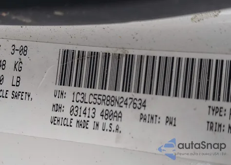 2008 Chrysler Sebring Touring z USA, uszkodzony, nr VIN 1C3LC55R88N247634